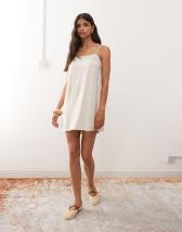 Miss Selfridge tiered cheesecloth mini slip dress in olive