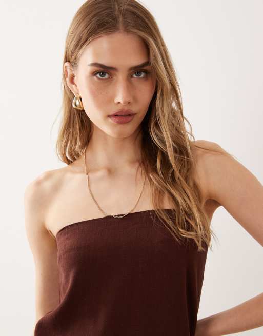 Miss Selfridge linen blend tailored bandeau in chocolate, 2 of 4