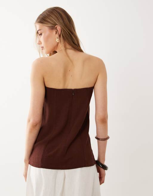 Miss Selfridge linen blend tailored bandeau in chocolate, 4 of 4
