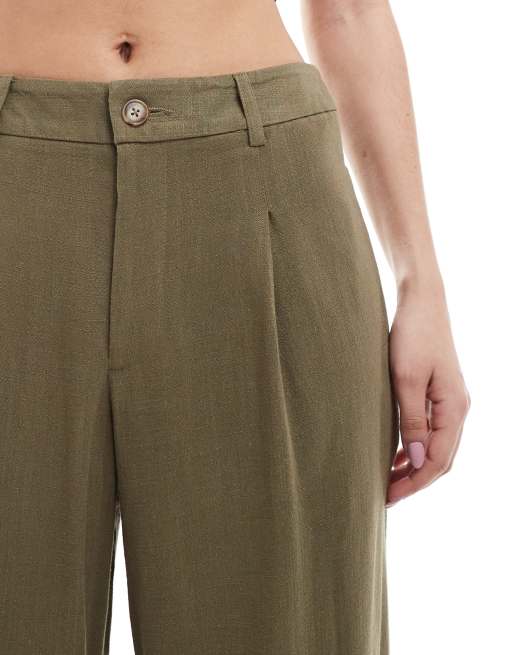 Miss Selfridge linen blend tailored wide leg pants in khaki, 5 of 5