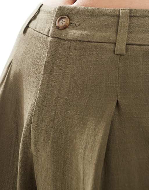 Miss Selfridge linen blend tailored wide leg pants in khaki, 4 of 5