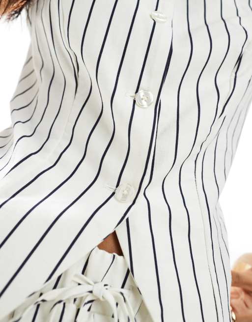 Miss Selfridge linen blend vest in neutral stripes - part of a set, 2 of 4