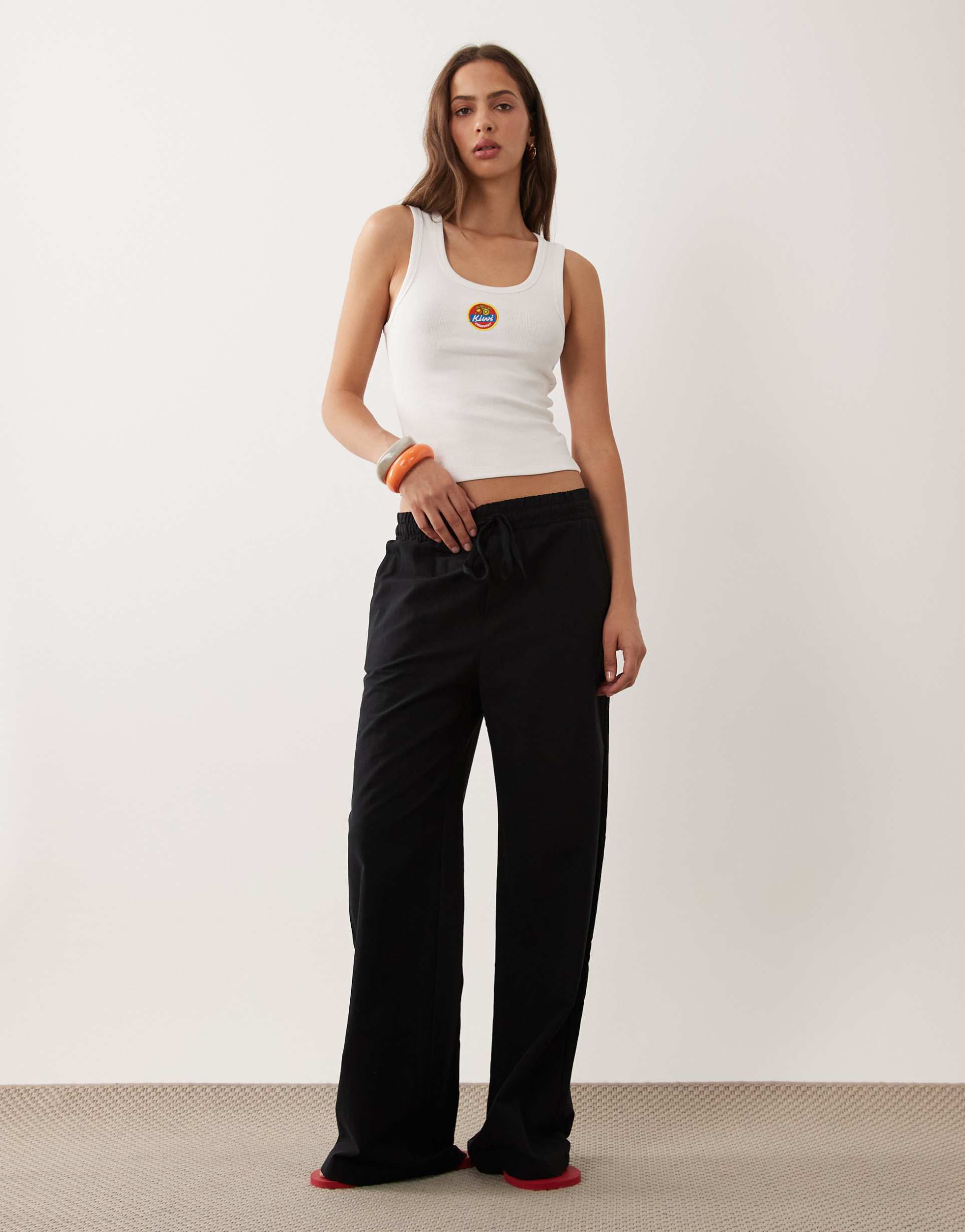 miss selfridge linen blend wide leg pants in black
