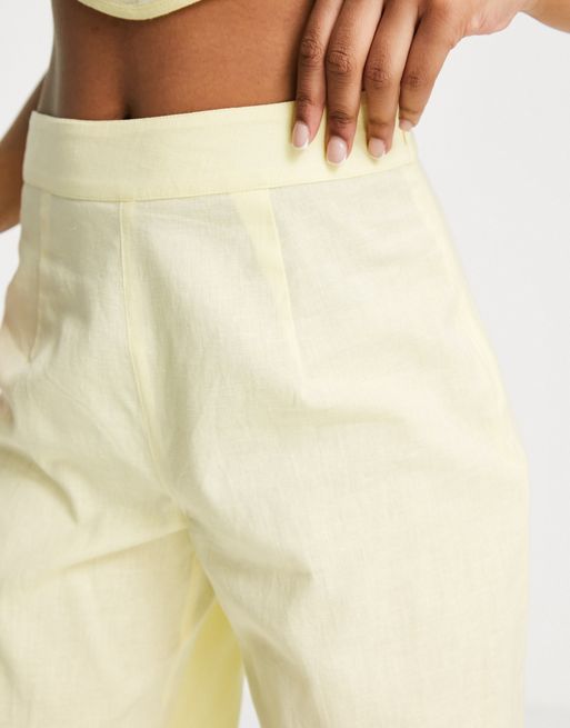 Mango elasticated waist wide leg trousers in white