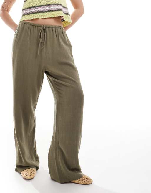 Miss Selfridge linen drawstring waist wide leg pants
