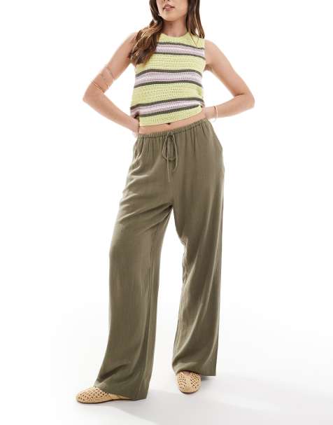 Miss Selfridge linen drawstring waist wide leg trousers - view 1