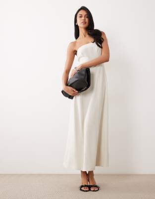Miss Selfridge linen look bandeau maxi dress in stone