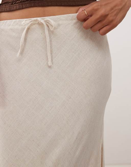 Miss Selfridge linen look bias cut maxi skirt in stone, 4 of 5