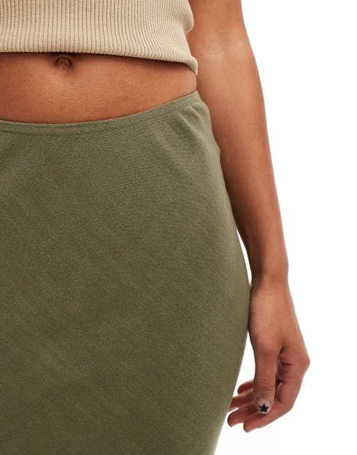 Miss Selfridge linen look bias maxi skirt in khaki, 5 of 5