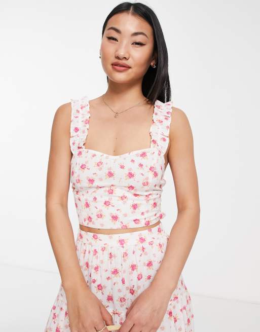 Miss Selfridge Linen Look Frill Strap Cami Top In Pink Ditsy Asos