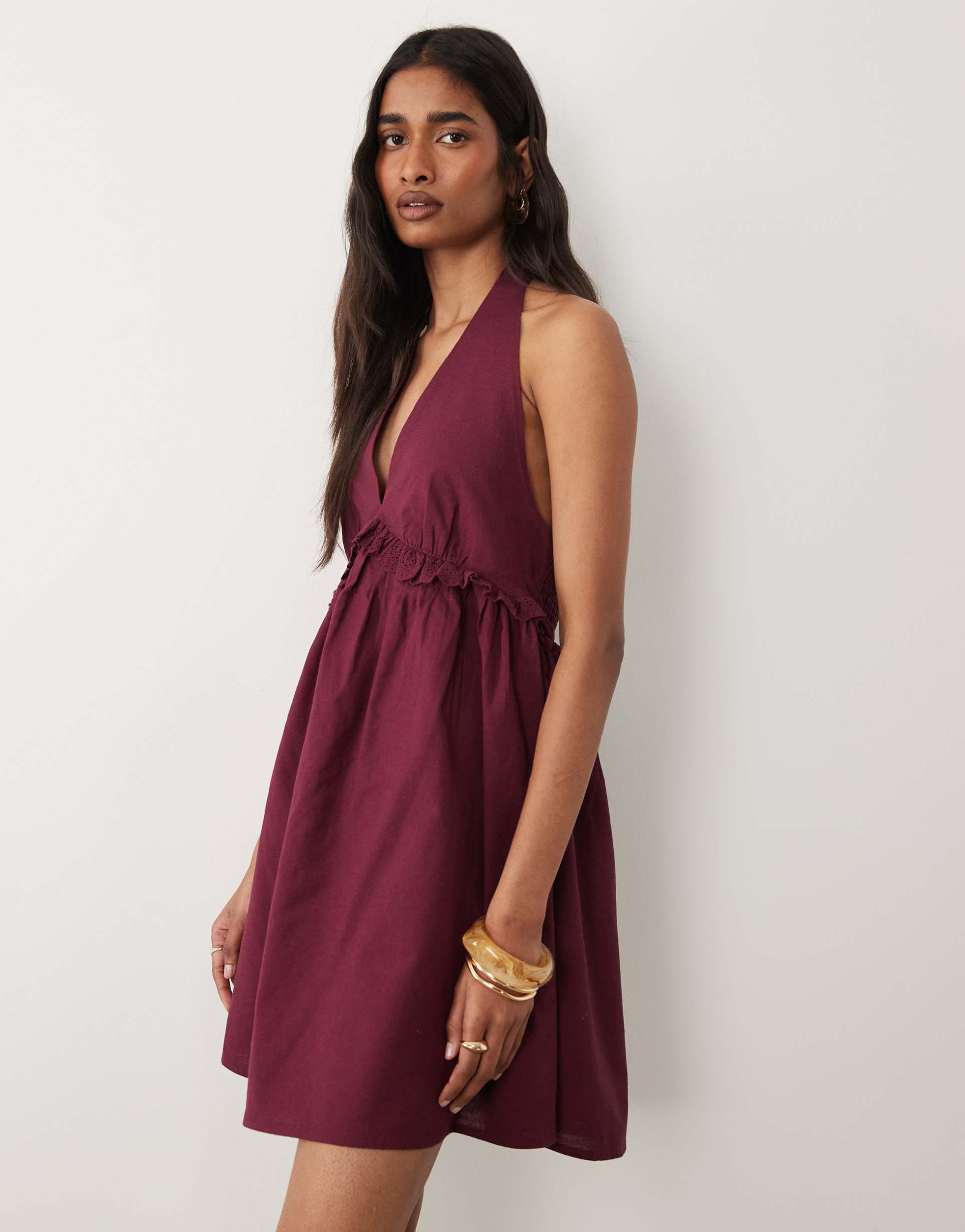 miss selfridge linen look halter mini dress