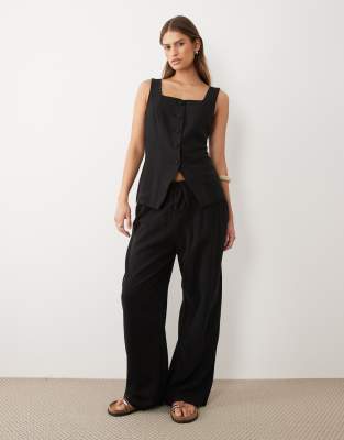 Miss Selfridge linen look pull on pants in black