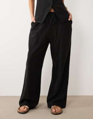 Miss Selfridge Linen Look Pull On Pants In Black
