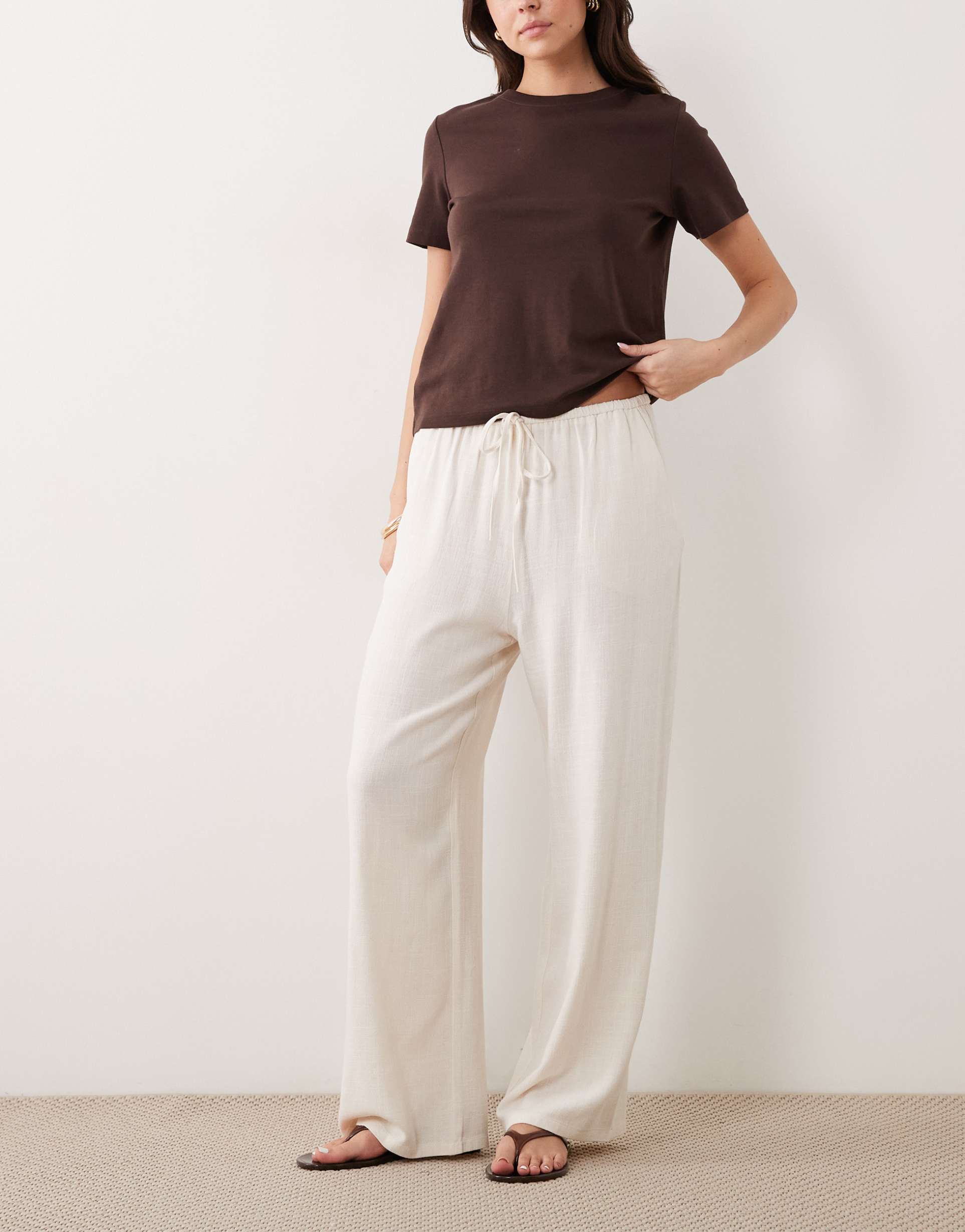 miss selfridge linen look pull on pants in ivory