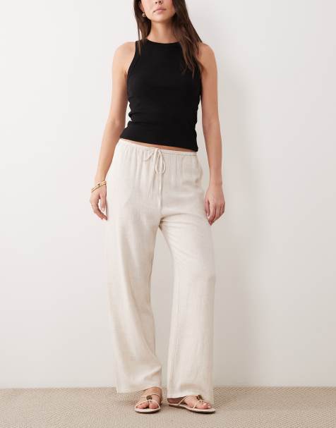 Miss Selfridge linen look pull on pants in natural - view 1