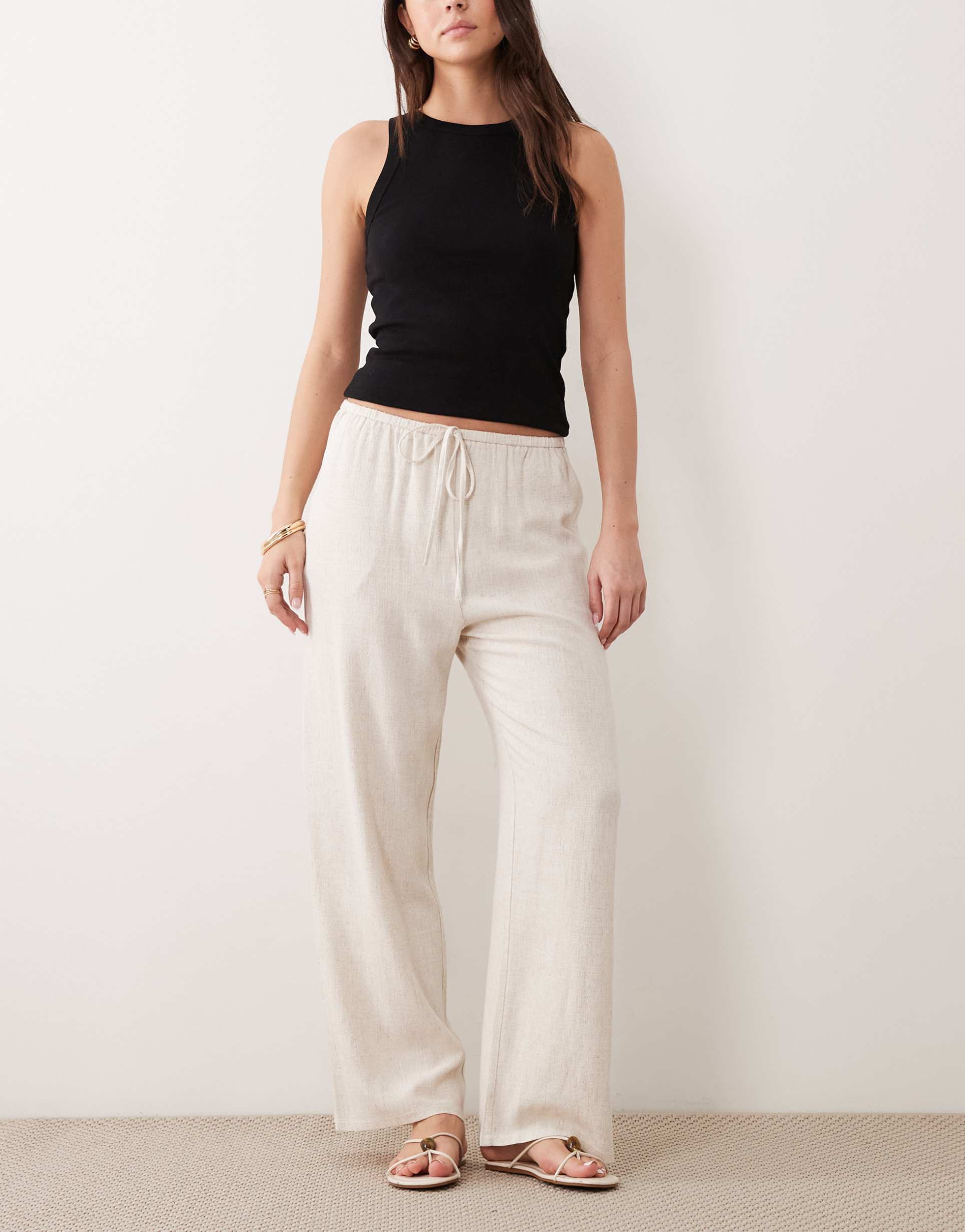 miss selfridge linen look pull on pants in natural