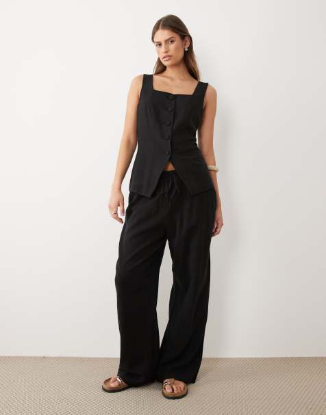 Miss Selfridge linen look pull on trouser in black - view 1