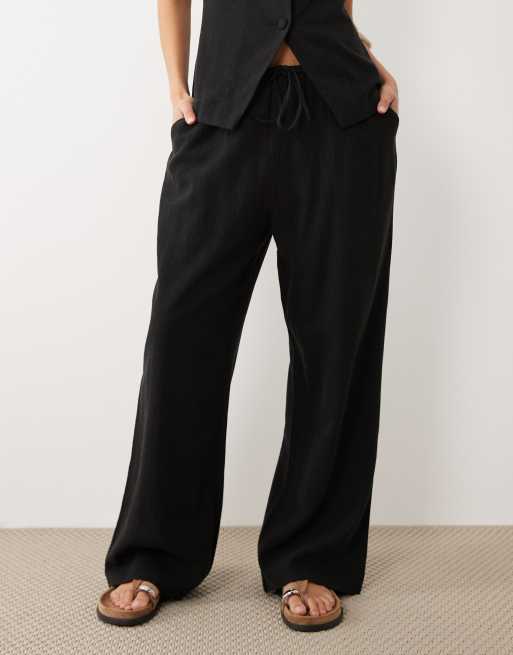 Miss Selfridge linen look pull on trouser in black, 2 of 5