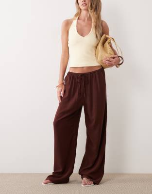 Miss Selfridge linen look pull on trouser in chocolate-Brown