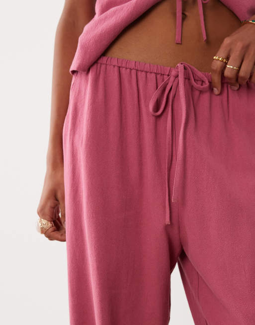Miss Selfridge linen look pull on trouser in raspberry, 4 of 5