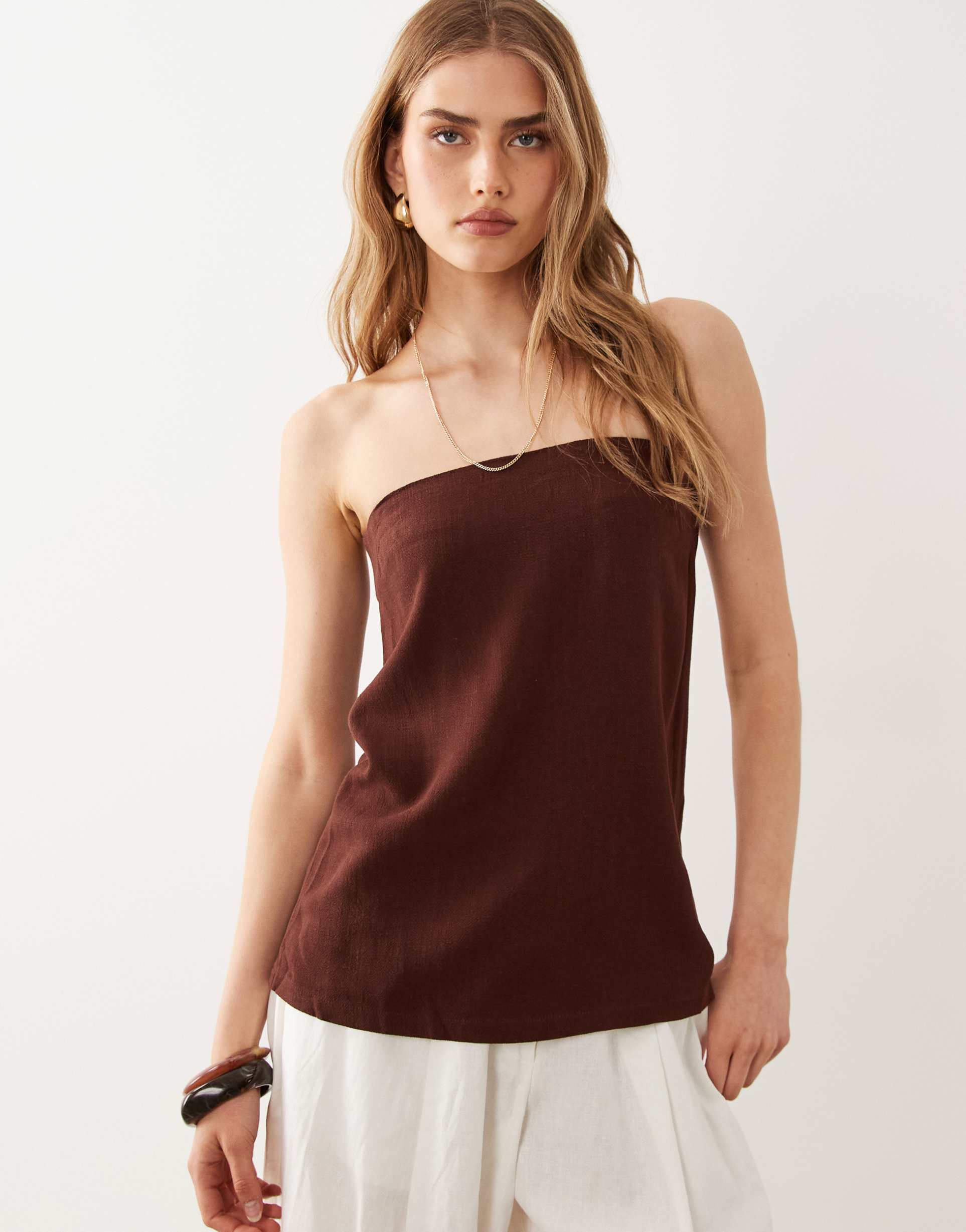 miss selfridge linen look tailored bandeau in chocolate