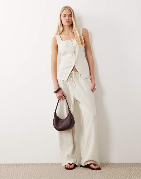 Miss Selfridge linen look tailored co-ord in stone - view 1