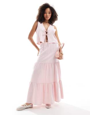 linen maxi skirt in pink