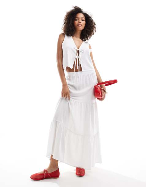 Miss Selfridge linen maxi skirt in white - view 1