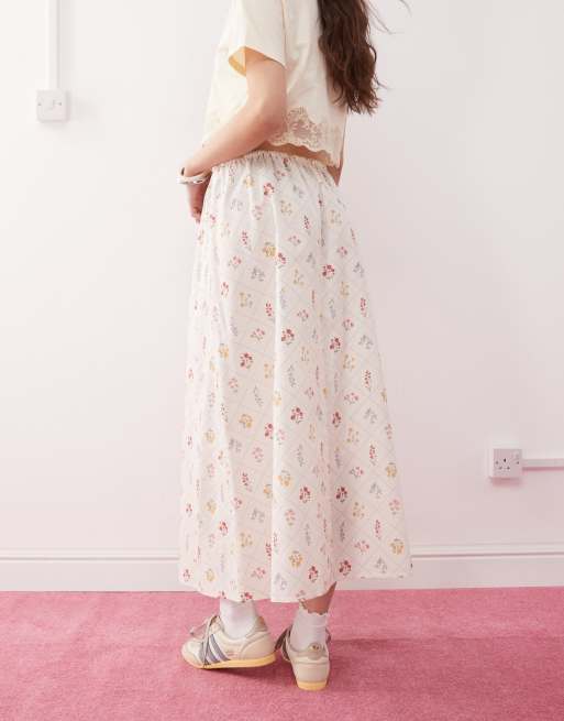 Miss Selfridge linen midi slip skirt in cream floral print, 4 of 5