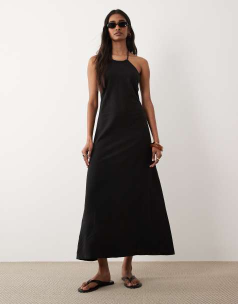 Miss Selfridge linen mix halter maxi dress in black - view 1