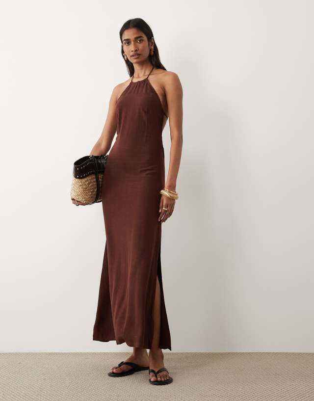 sir brown halter dress Miss Selfridge - Maxi - Women - Viscose/Linen - 10 US Edit:NYFWDesk LGHDFYO Green Peacock Feather Color:Blush/Pink Designed with a drop