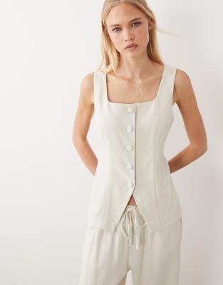Miss Selfridge Linen Mix Tailored Vest In White