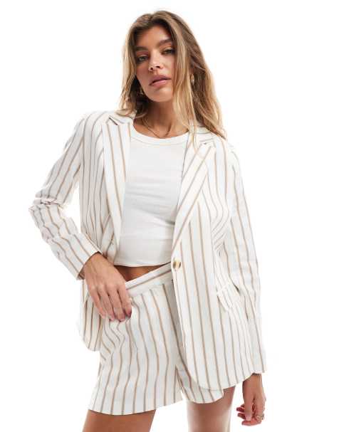 Miss Selfridge linen pinstripe blazer co-ord in neutral stripe - view 1