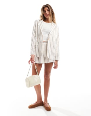 Miss Selfridge linen pinstripe blazer in neutral stripe - part of a set - view 1