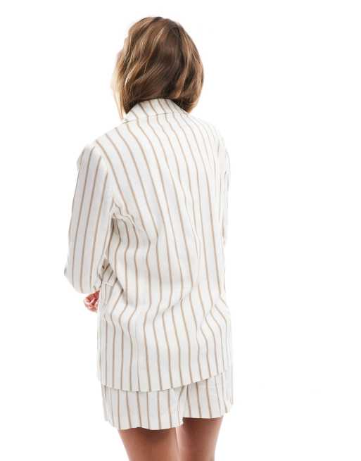 Miss Selfridge linen pinstripe blazer in neutral stripe - part of a set, 3 of 4
