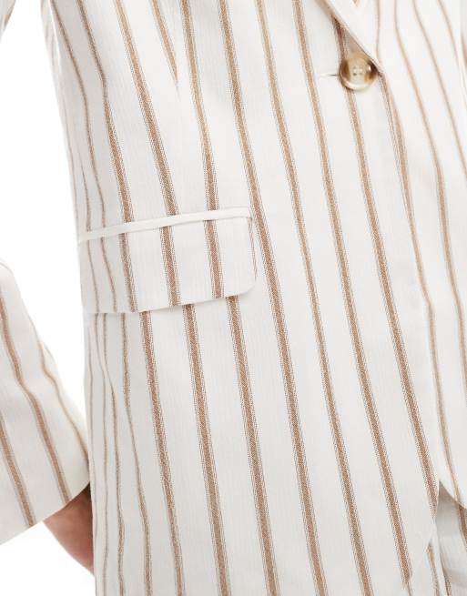 Miss Selfridge linen pinstripe blazer in neutral stripe - part of a set, 4 of 4
