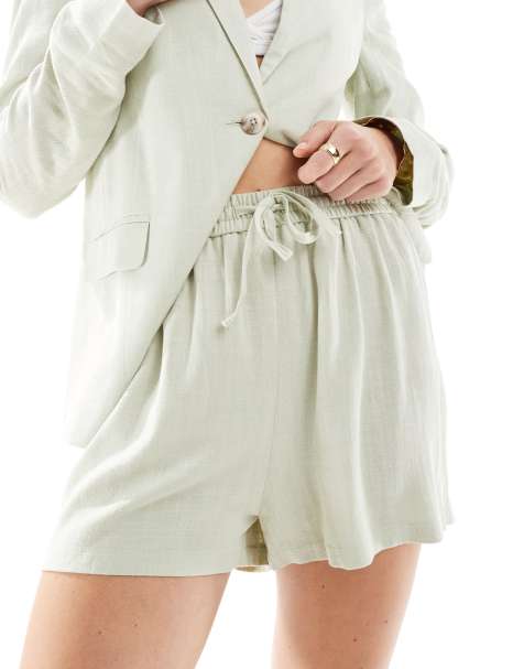 Miss Selfridge linen pull on shorts co ord in sage green - view 1