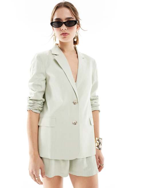 Miss Selfridge linen relaxed fit blazer in sage (part of a set)