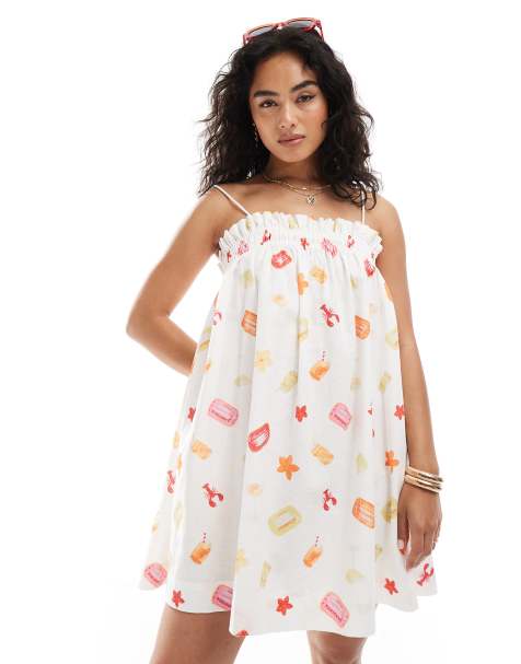 Miss Selfridge linen smock mini in fruit print - view 1