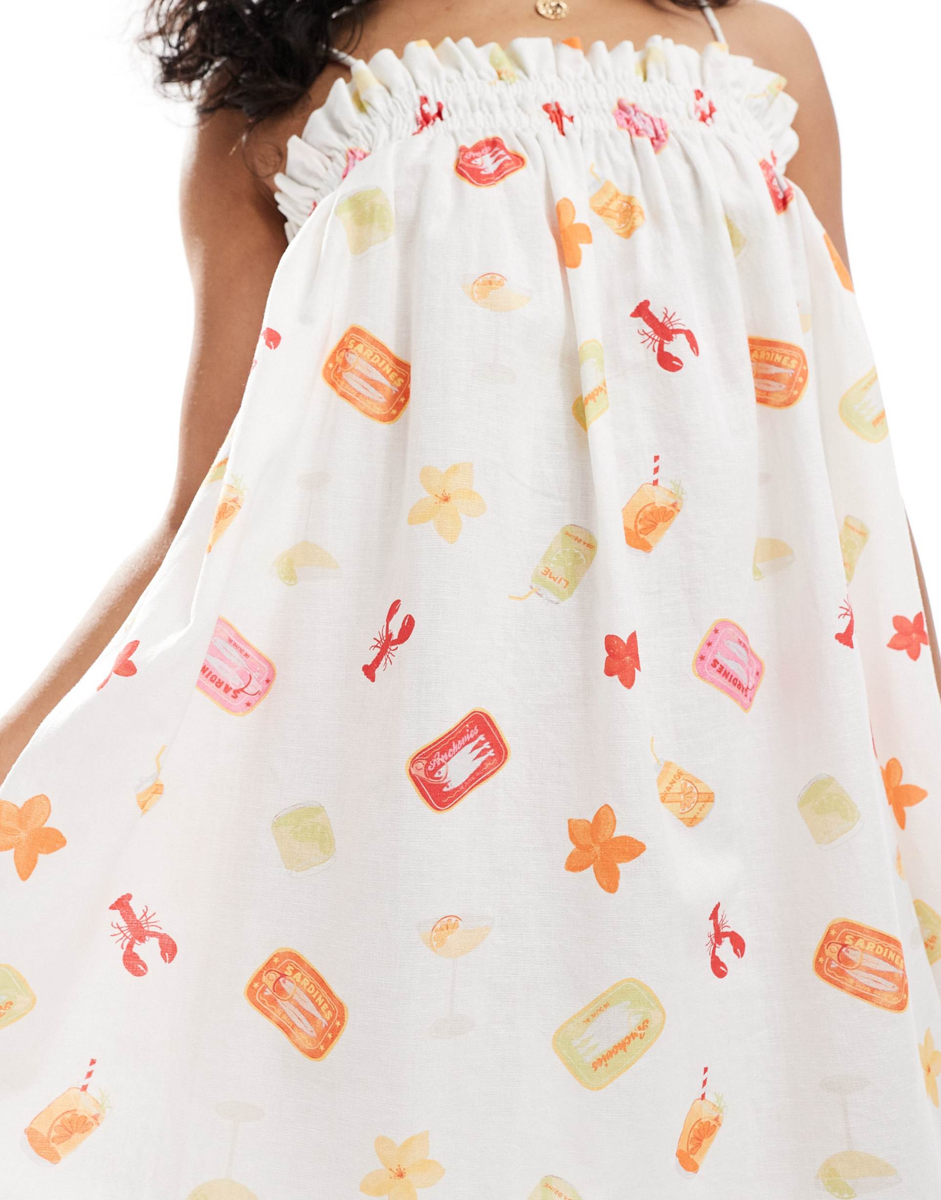 miss selfridge linen smock mini in fruit print