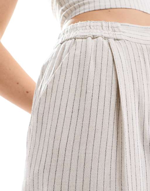 Miss Selfridge linen stripe pull on tapered trouser in natural, 5 of 5