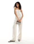 [Miss Selfridge] Miss Selfridge linen wide leg pants in natural (part of a set)-Neutral 16 Natural