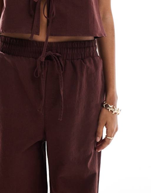 Miss Selfridge linen wide leg trouser co-ord in chocolate, 5 of 5
