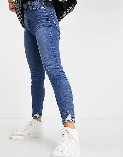 Miss Selfridge - Lizzie - Authentieke skinny jeans met hoge taille in blauw met medium wassing 
