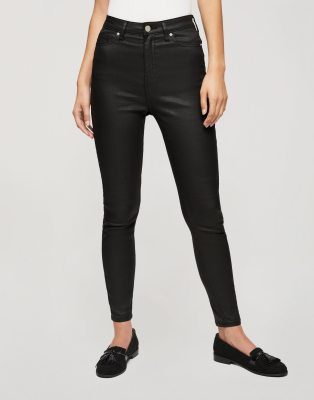 Miss Selfridge Lizzie coated high waist skinny jeans in black