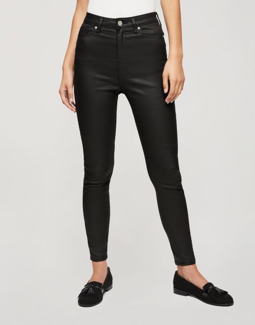 Miss Selfridge Lizzie coated high-waist skinny jeans in black | ASOS