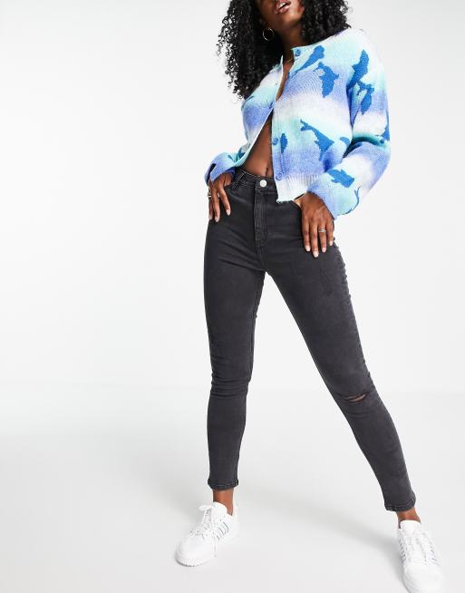 Miss Selfridge - Lizzie - Jean skinny authentique déchiré à taille haute - Noir