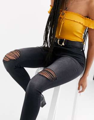 miss selfridge black ripped jeans