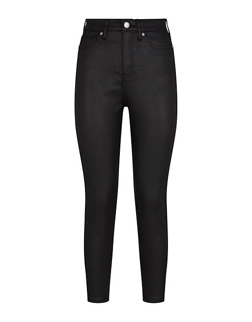 Women Miss Selfridge Lizzie short coated high waist skinny jeans in black 