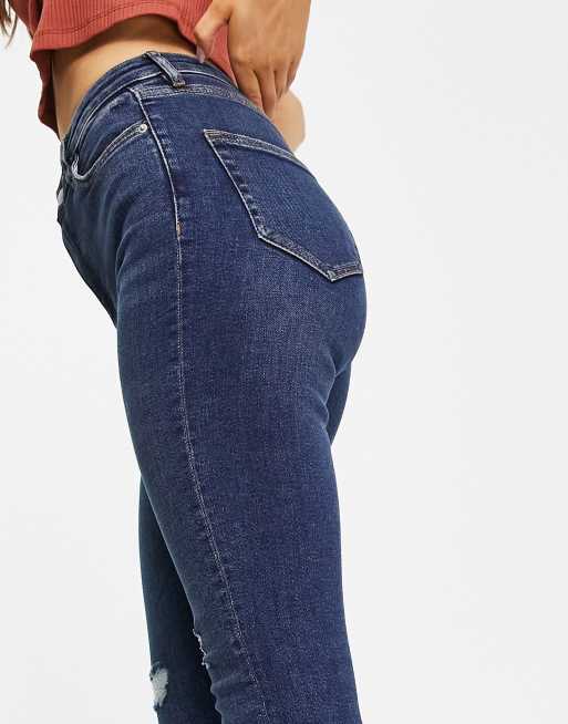 Miss Selfridge – Lizzie – Zerrissene Authentic-Jeans in Dunkelblau mit engem Schnitt und hohem Bund , 4 von 4